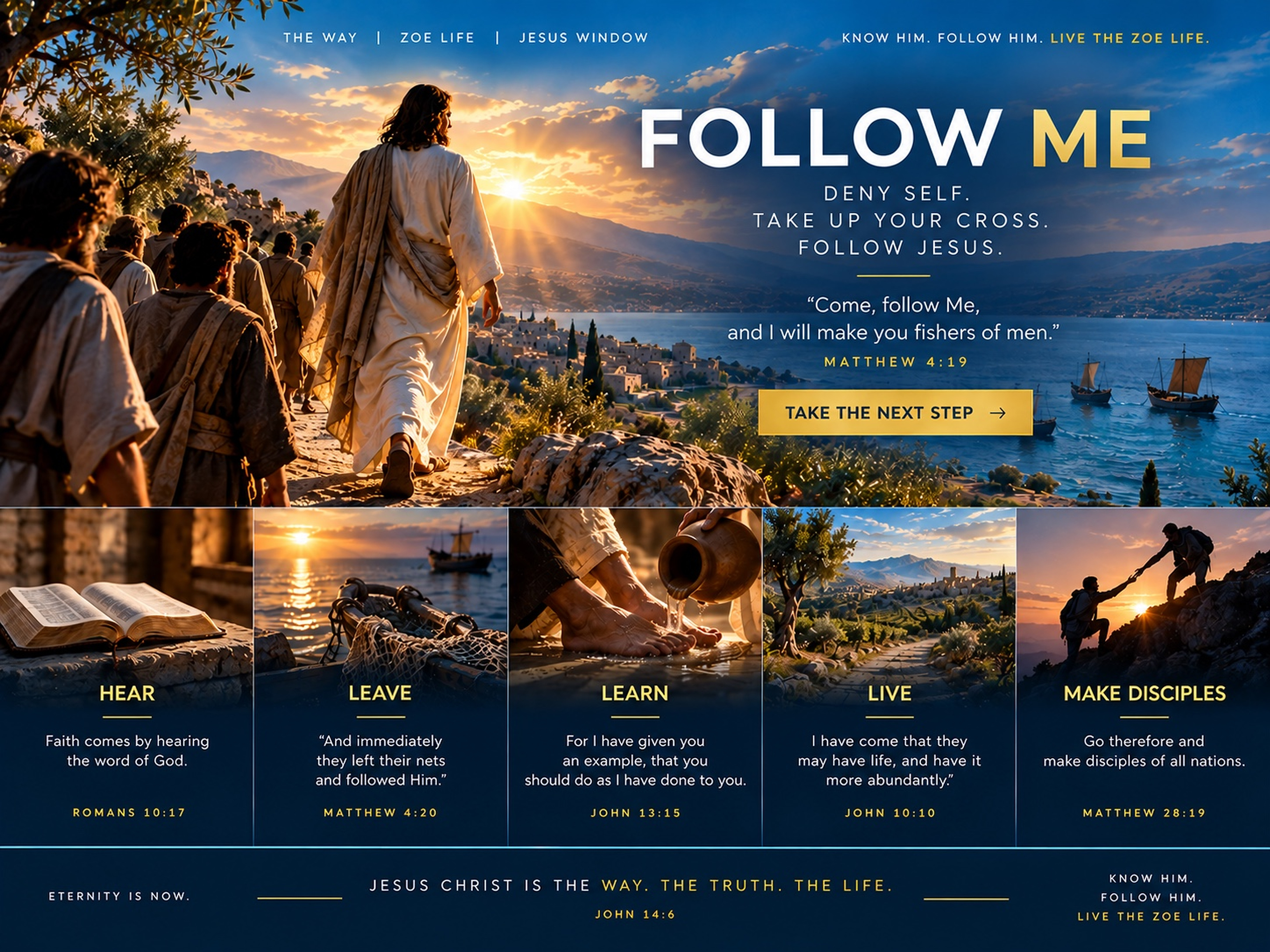 FOLLOW ME — deny self, take up your cross, follow JESUS